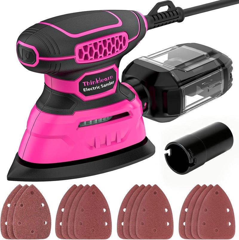 ThinkLearn Detail Sander - 13000 OPM Compact Electric Sander Tool, 1.2A Mouse Sanders with 15Pcs Sandpapers and Dust Box, Handheld Sanding Machine for Woodworking, Furniture and Small Projects - Image 1